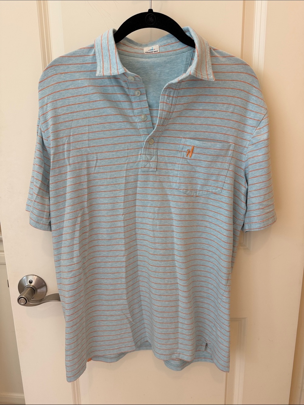 johnnie-O Sky Blue Polo with Orange Stripe Accents